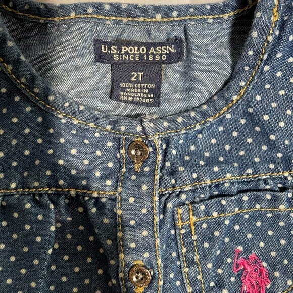 Us Polo Association 2t Polka Dot Denim Dress with Ruffles 100% Cotton - Picture 4 of 6